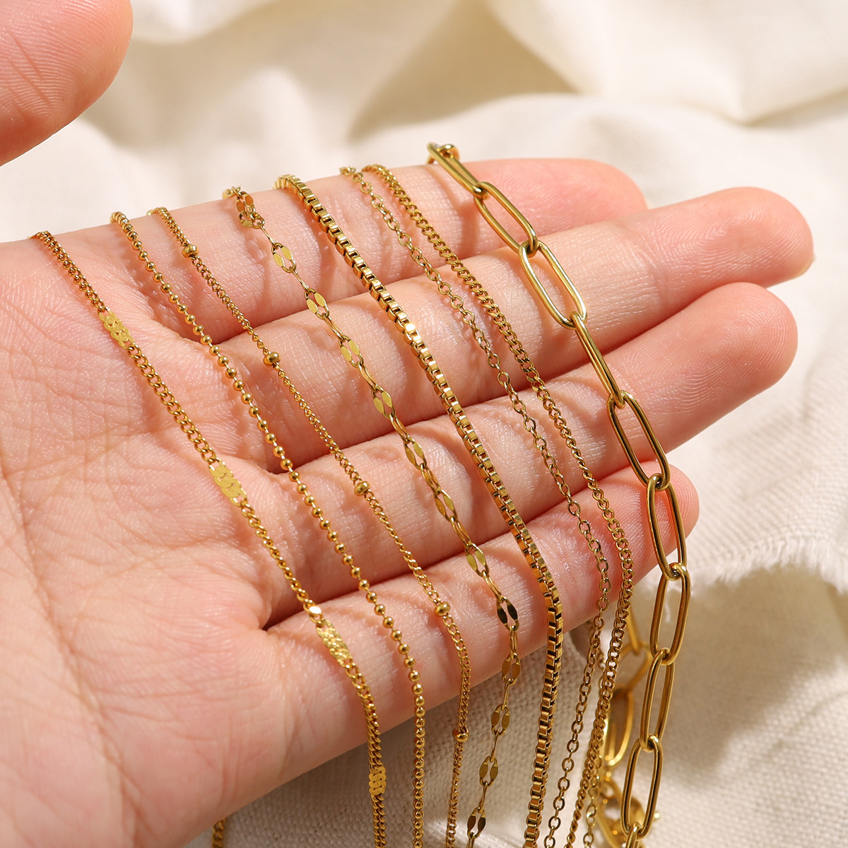 Cross-Border Vacuum 18K Plain Chain Necklace for Women O-Shaped Chain Clavicle Chain Twist Chain Box Chain DIY Stainless Steel Plain Chain for Women