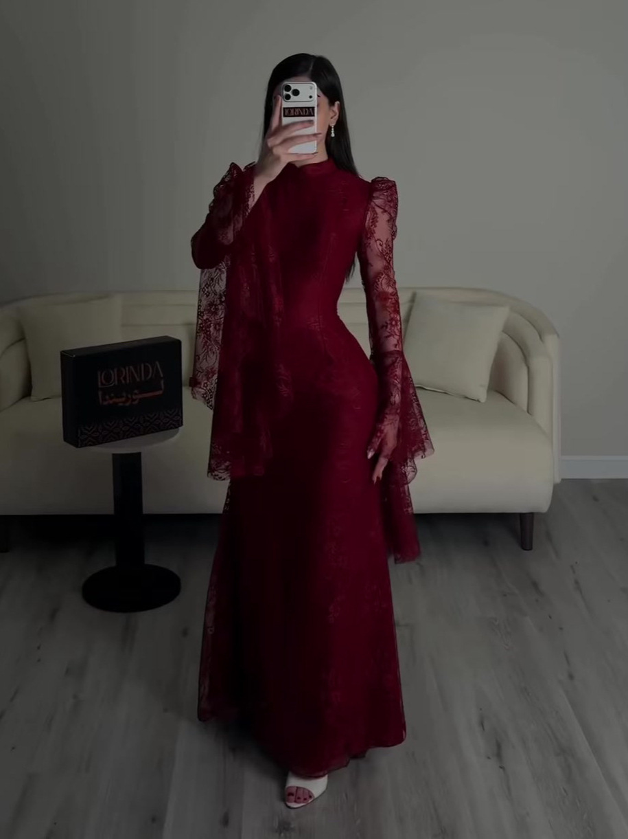 2026 Spring European and American Cross-Border Foreign Trade New Style Slim Fit Bell Sleeve Elegant Lace Shawl Waist-Cinching Dress