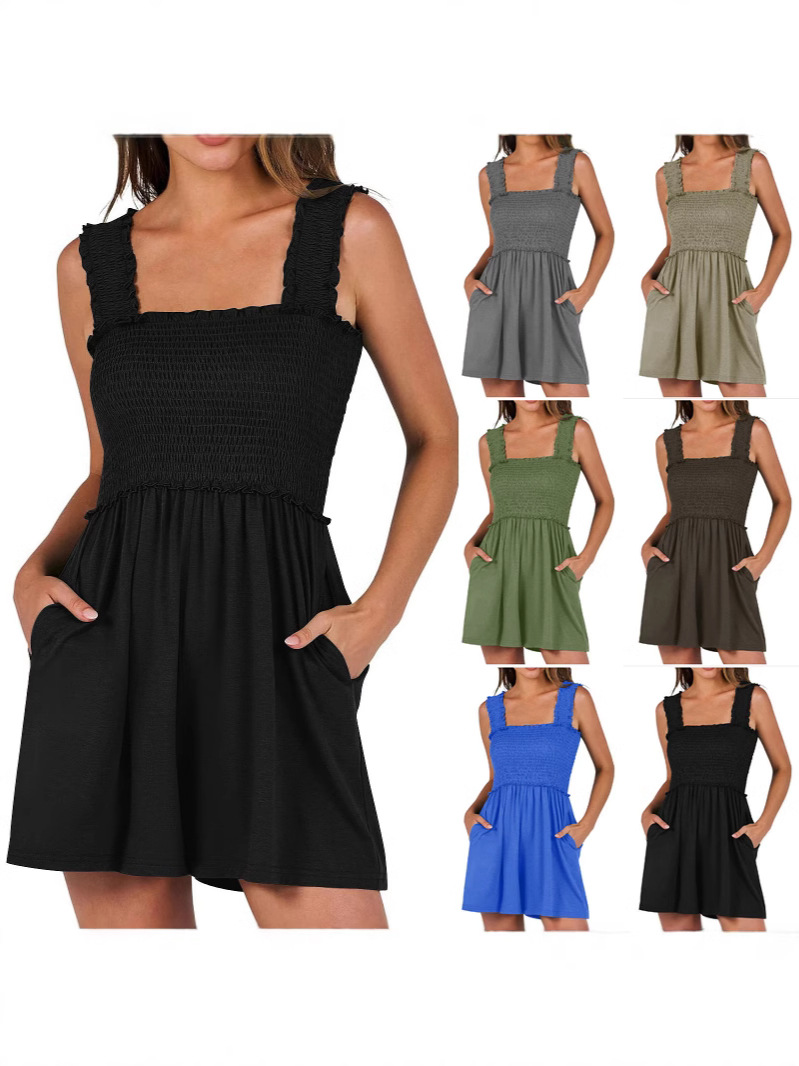 Shiying Summer New Fashion Strap Jumpsuit Women's 2025 Independent Station Casual All-match Wide Leg Shorts Women