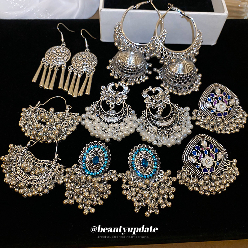 Ethnic Style Super Flash Diamond Geometric Earrings Retro Niche Light Luxury Elegant Earrings Personalized High-end Earrings Accessories