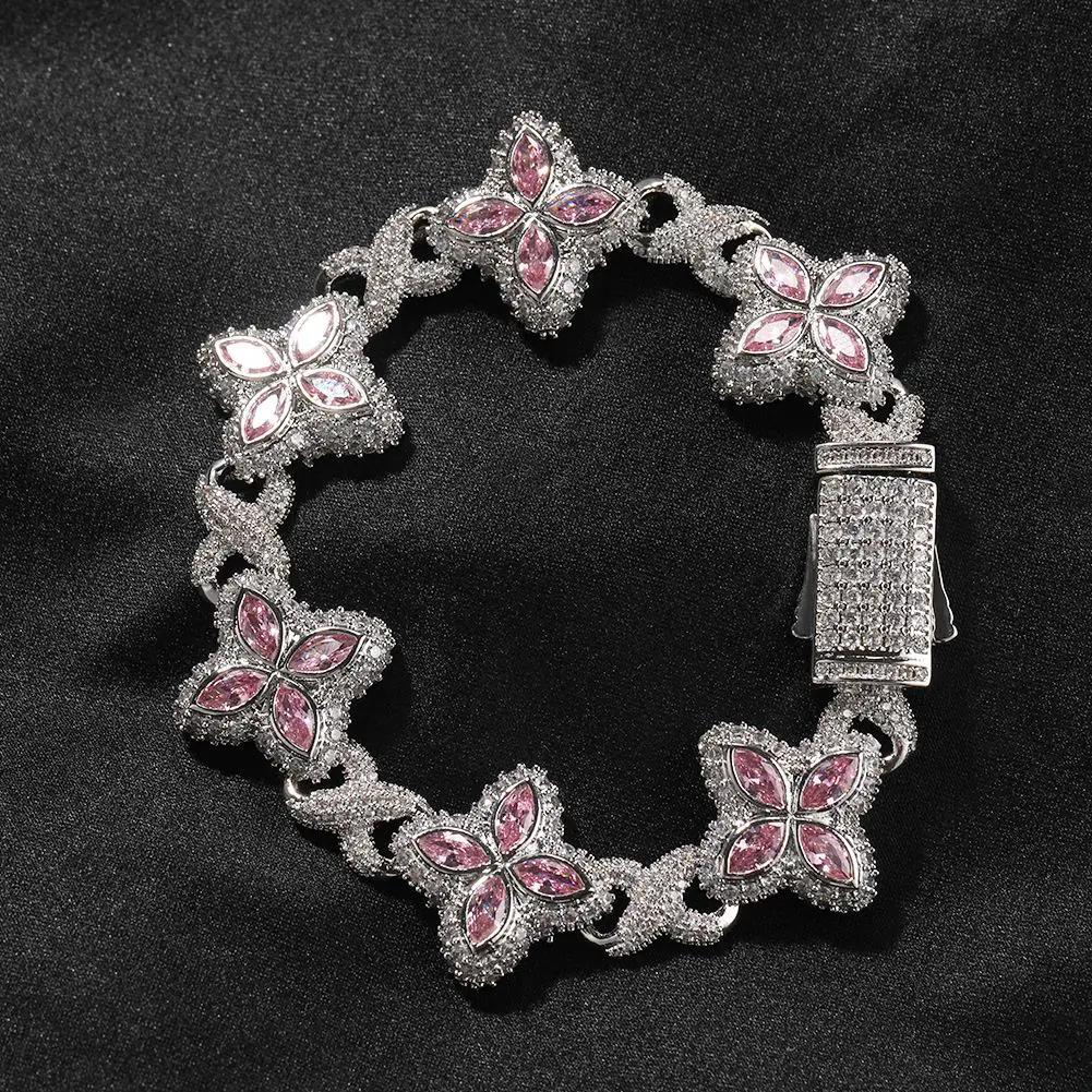 hip hop Rap Infinite Four Leaf Clover Bracelet Fashion Trendy Cool Handsome Fancy 5A Zircon Color Hand Jewelry