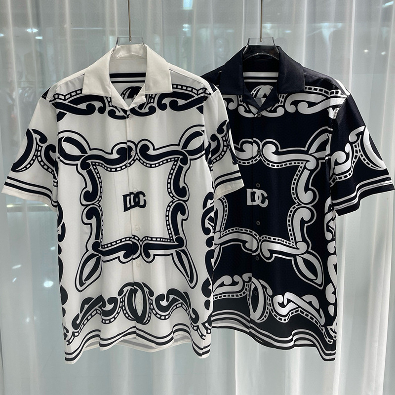 Spring and Summer New European and American Cross-Border Foreign Trade Fashion Youth Popular Digital Printing Men's Short-Sleeved Lapel Shirts
