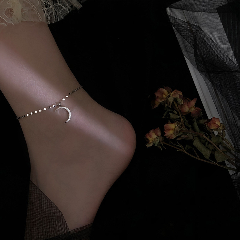 Tiktok hot silver-plated niche design moon anklet female Korean style Internet celebrity simple fresh sexy personality student