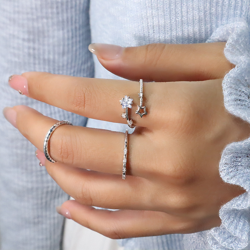 Gumei Ning Hollow Star Ring Ins Minimalist Style Trendy Open Index Finger Ring Light Luxury Diamond-Encrusted Meteor Ring