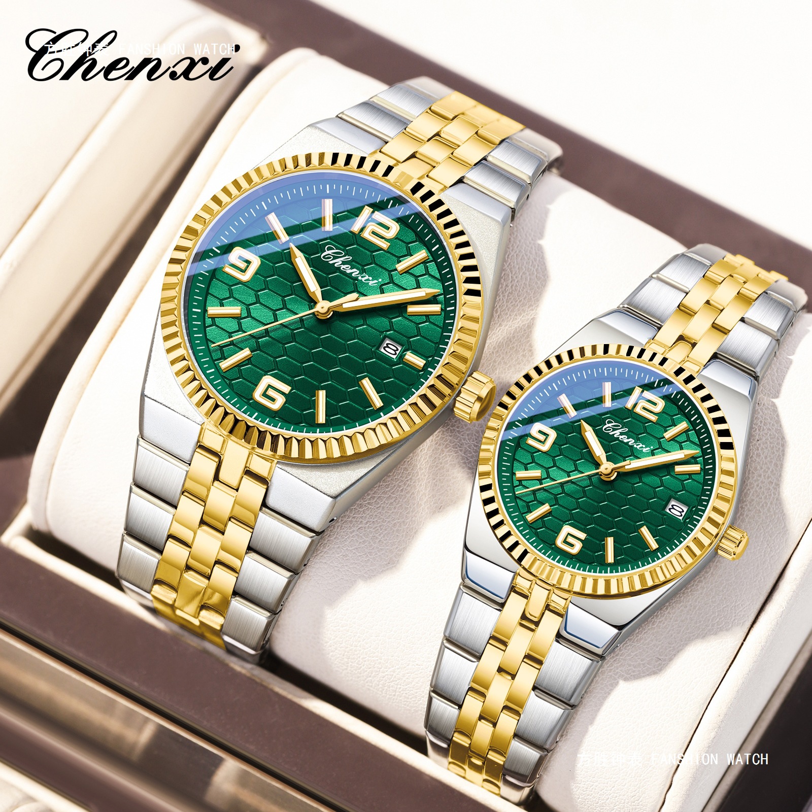Chenxi High-End Fashion Couple Watches for Men and Women, Cross-Border Hot-Selling Models, Calendar, Waterproof, Stainless Steel Strap, Quartz Watch