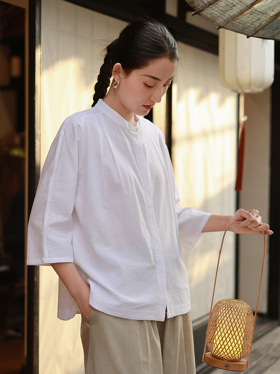 Women's 2025 Spring New Shirt Women's Solid Color High-end Temperament All-match Shirt New Chinese Style Top Women's Wholesale