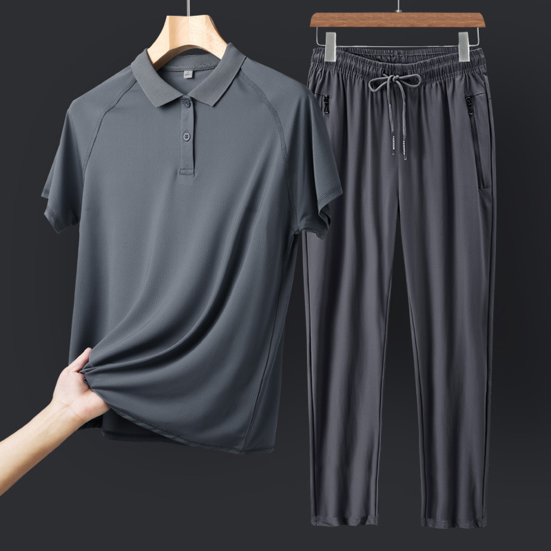 Comfortable Dad Clothes Ice Silk Sports Suit Men's Summer Casual Short-sleeved Summer Middle-aged Summer Middle-aged Men's Clothing