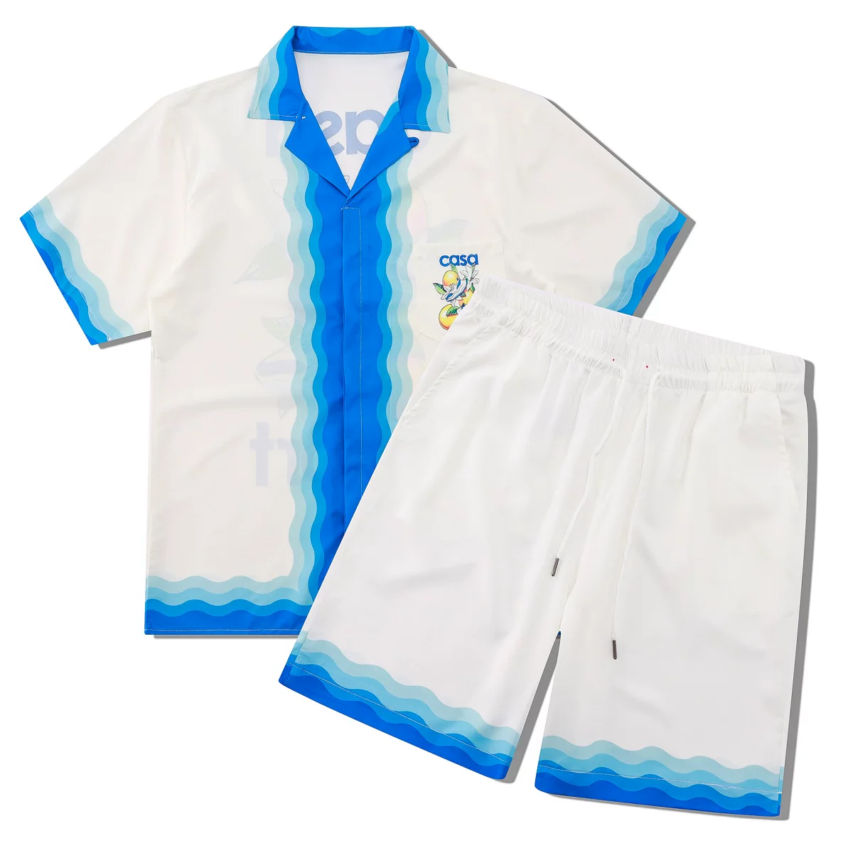 Retro luxury CASA floral shirt set, sports Cuban collar shirt, short sleeved shorts, paired with European and American high street men