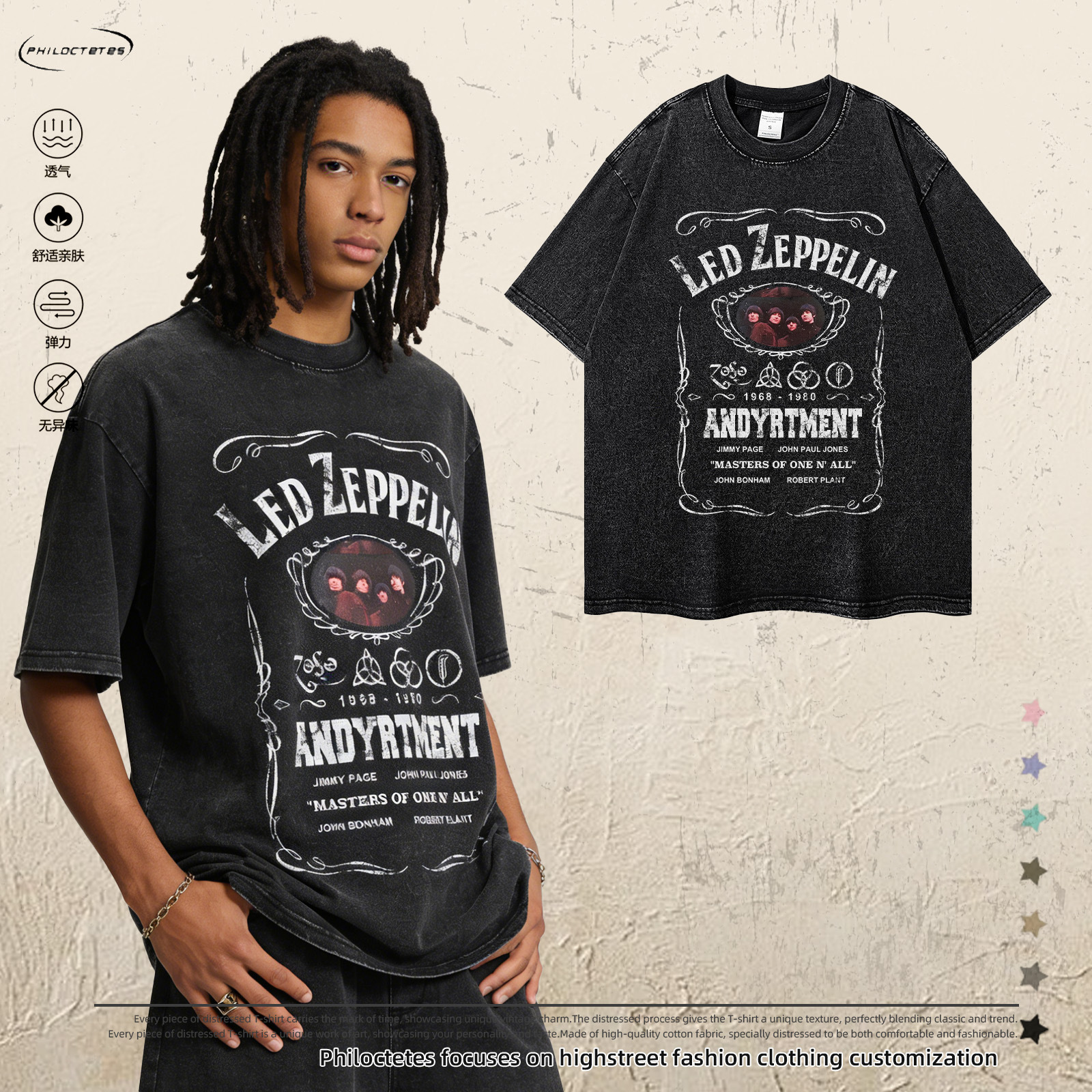 T-Shirt with American-Style Band Member Design, Round Neck, Large Size, Export T-Shirt, Long Sleeve Pullover, Oversized