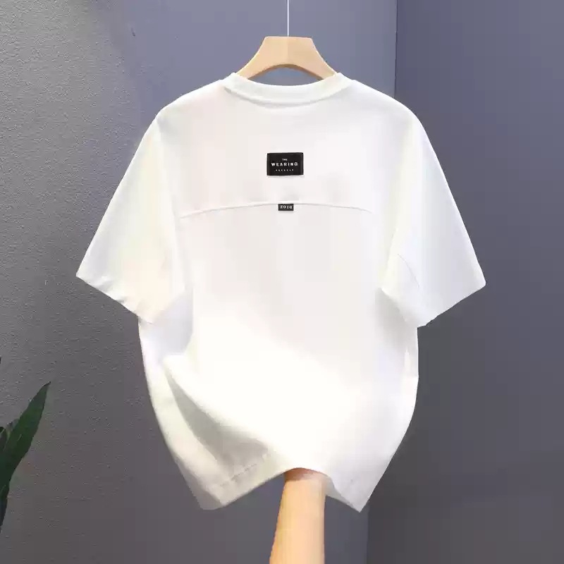 T-Shirt Top Short-Sleeved Loose-Fitting Fashionable Youth Wear-Resistant Korean Style Trendy Printed Embroidered Round-Neck Shirt with Lettering Trendy Brand