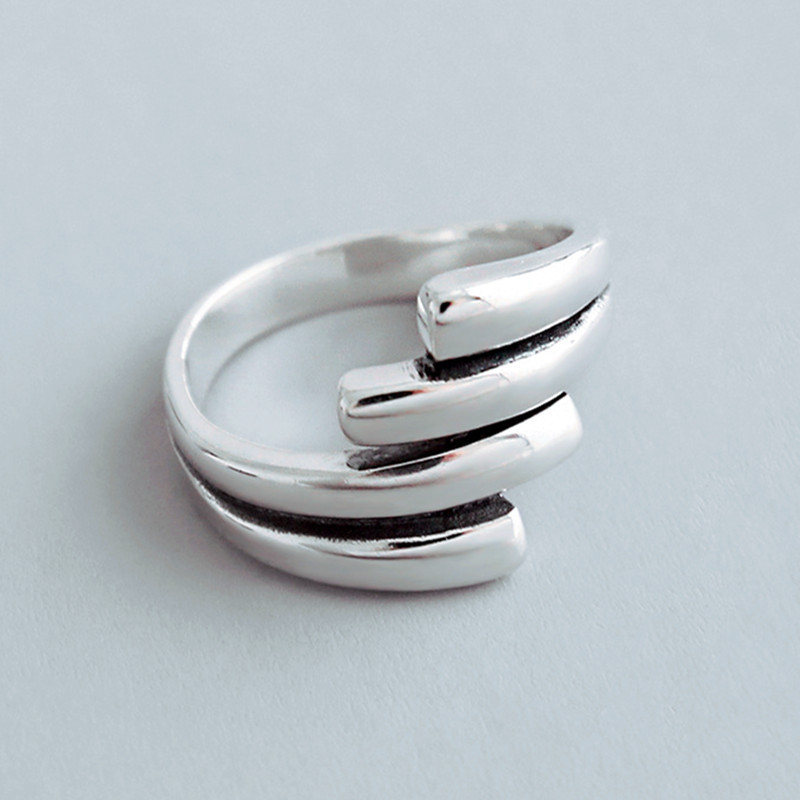 Korean style personality retro multi-layer Asymmetric Ring women's simple temperament Thai silver irregular open ring ring wholesale