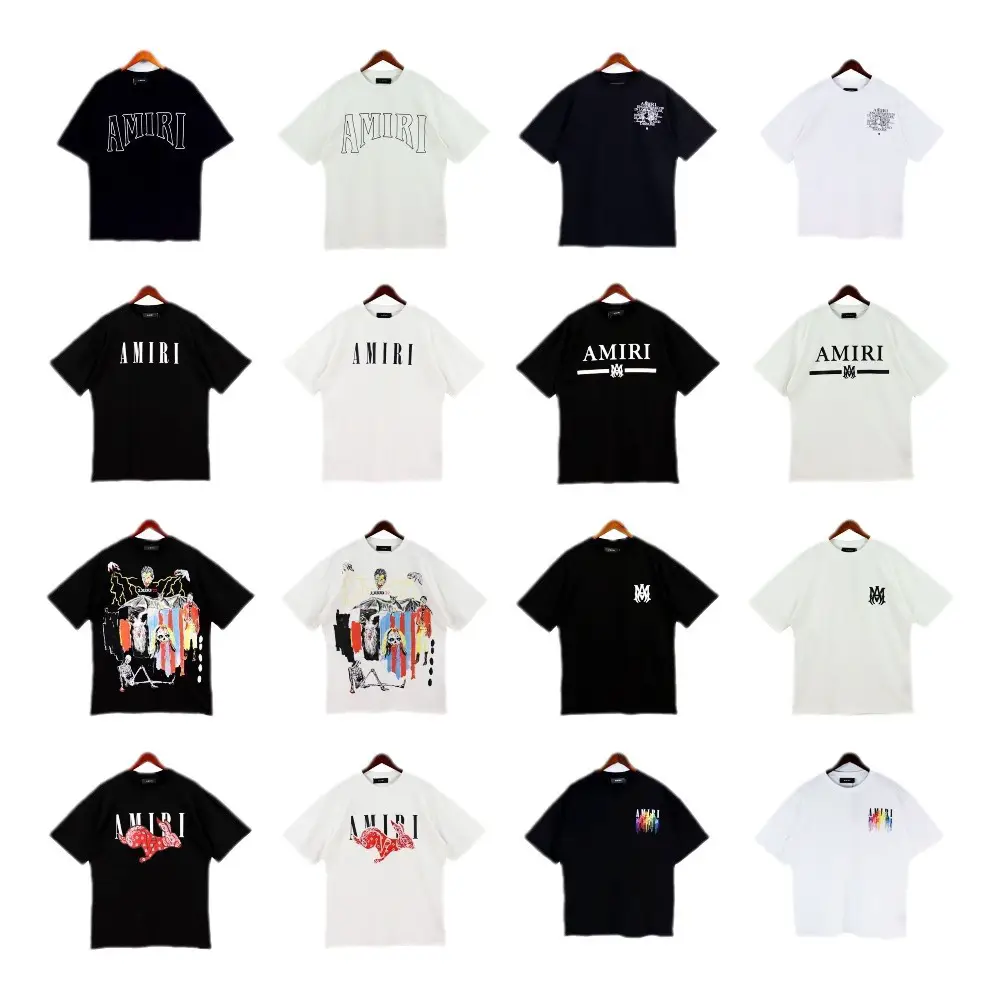 Cross-border Europe and the United States tide amiri ink flow color graffiti letters short-sleeved T-shirt men and women high street spring and summer round neck