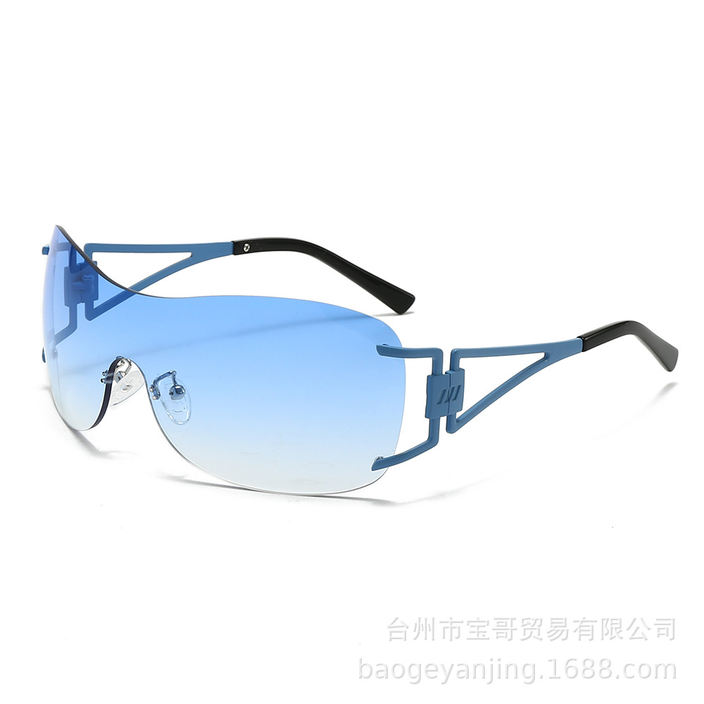 New European and American Style Glasses, Trendy Retro Sunglasses for Women, Large Frame One-Piece Rimless Sunglasses, Anti-Uv Sun Protection