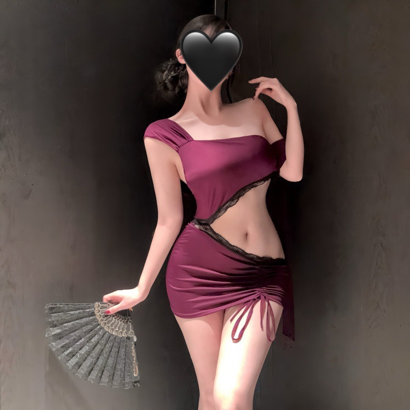 Tiffy Plus-Size Sexy Lingerie, Lace Patchwork Waist-Revealing Dress, Pure Desire Temptation Bodycon Dress, Nightwear