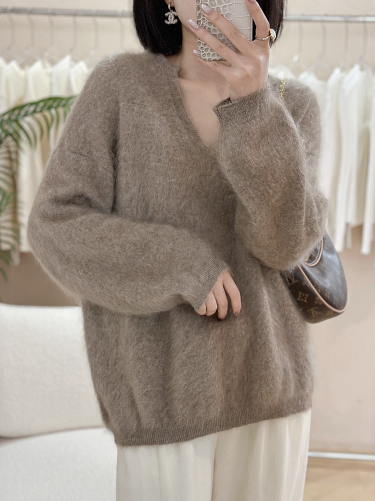 100 pure cashmere brushed sweater light luxury cashmere knitted warm bottoming cross-border wholesale loose cashmere sweater for women