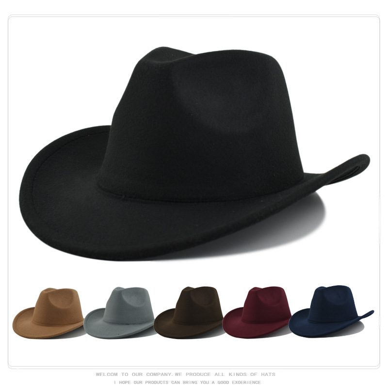 European and American Export Fashionable Jazz Hat Woolen Hat for Women Spring, Autumn and Winter Retro Large Brim Western Cowboy Hat Top Hat for Men