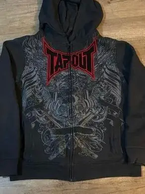 Y2K Jacket Dark Style Skeleton Zipper Hoodie 90S Retro Pattern Printed Zipper Top Sweatshirt