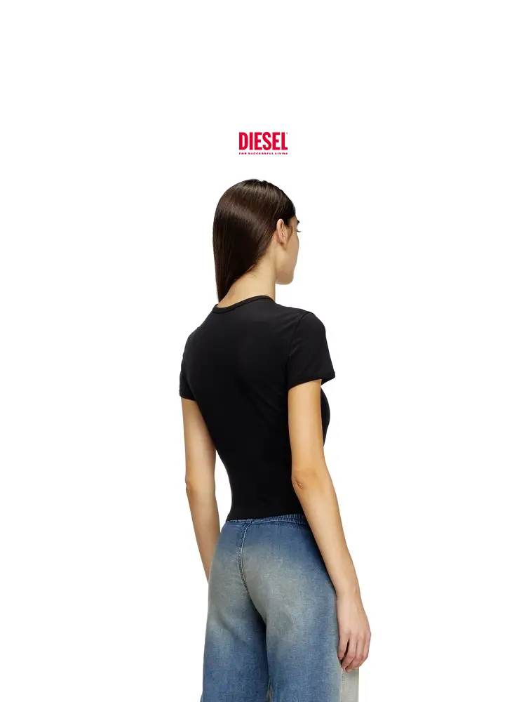 [Classic] Diesel Women's Oval D Black White silm Round Neck Short Sleeve T-Shirt A168390Clbr