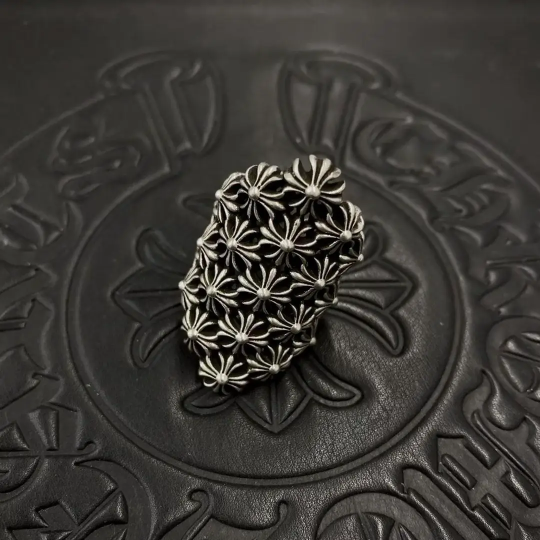 Fortress Unique Leaf Army Flower Ring 925 Silver Dark Style Rock Punk High Street Rapper Stylish Ring