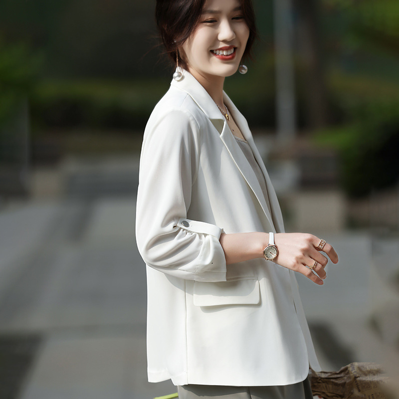 New Acetate Satin Small Suit Jacket for Women in Spring and Summer, High-End and Elegant Three-Quarter Sleeve Thin Suit Top