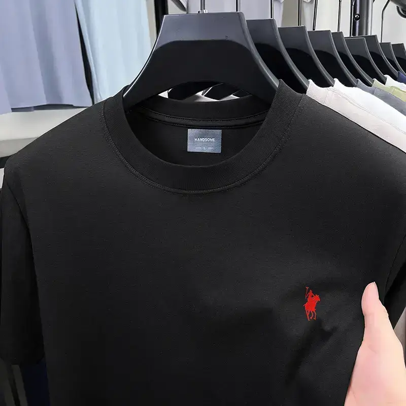 High-Bottom Men's T-Shirt Summer Half-Sleeved Clothes Men's Short-Sleeved Men's Classy Casual Embroidered Boys' Bottoming Shirt Wholesale
