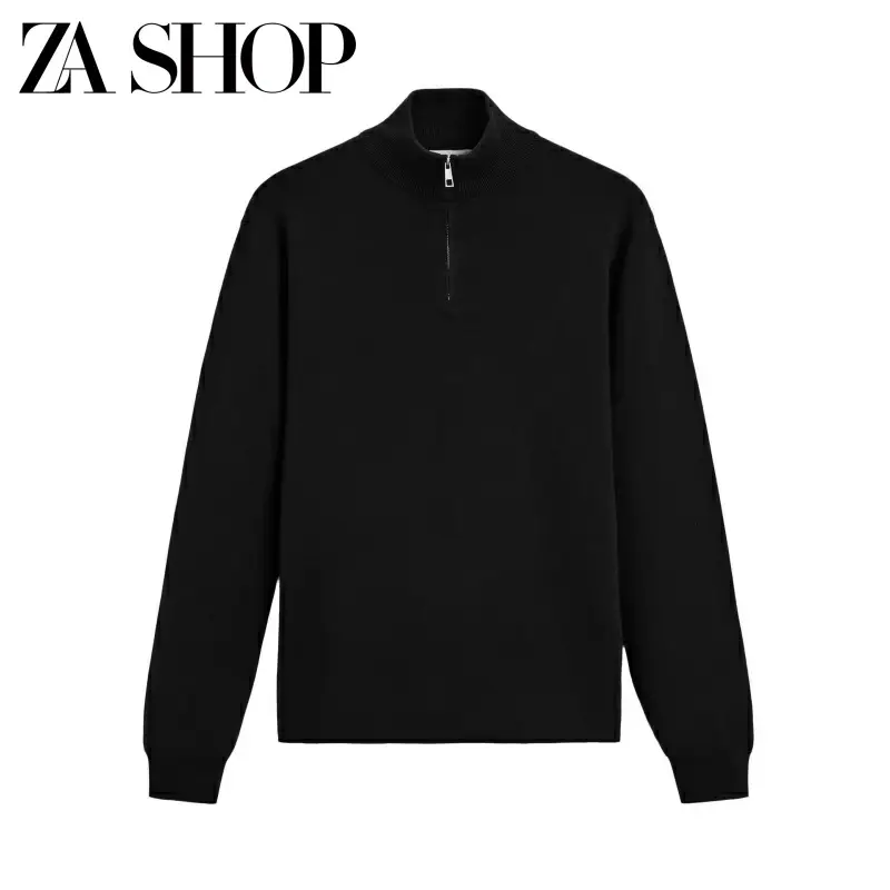 2025 Spring New Men's Casual Half-High Zipper Collar Sweater Slim Fit Cotton Knitwear 6674402