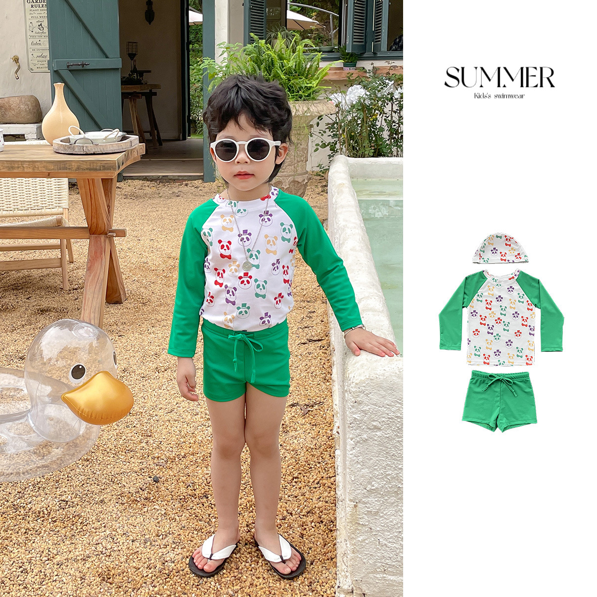 Ins Children's Swimsuit Boys Split Quick-Dry Student Hot Spring Vacation Swimsuit New Cartoon Swimsuit for Kids