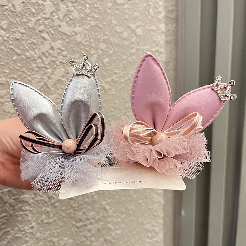 Children's hair accessories Princess Crown top clip hairpin South Korea mesh rabbit ears hairpin sweet cute baby girl headdress