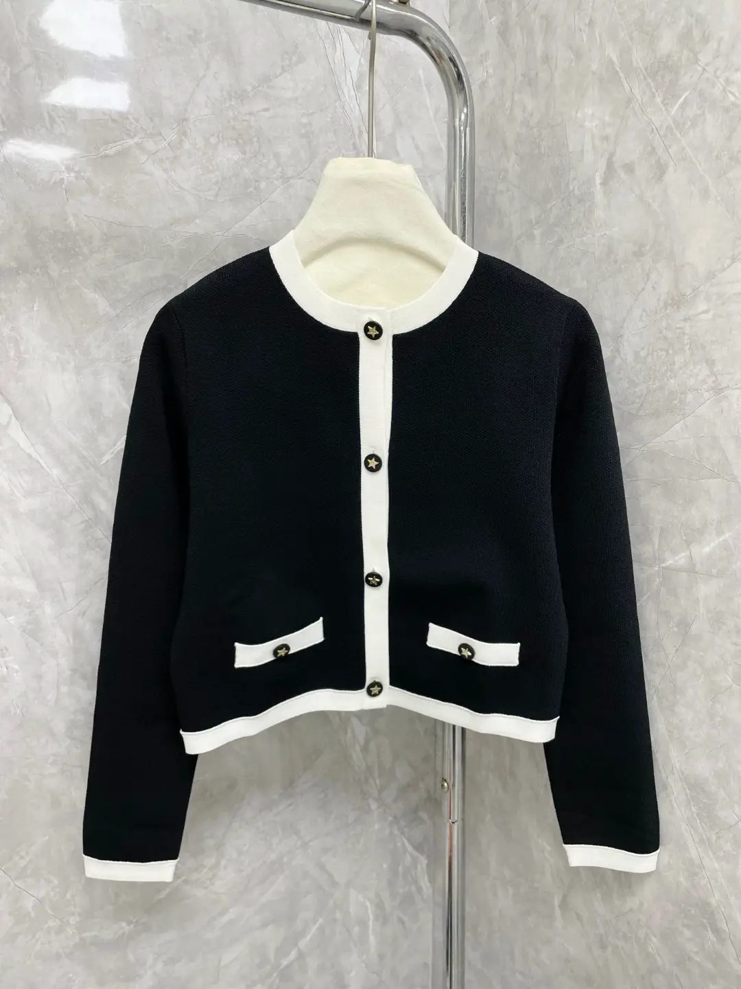 Nanyou Classy Women's Clothing Xiaoxiangfeng 25 Early Autumn New Color-Blocked Round Neck Single-Breasted Knitted Cardigan Short Jacket for Women