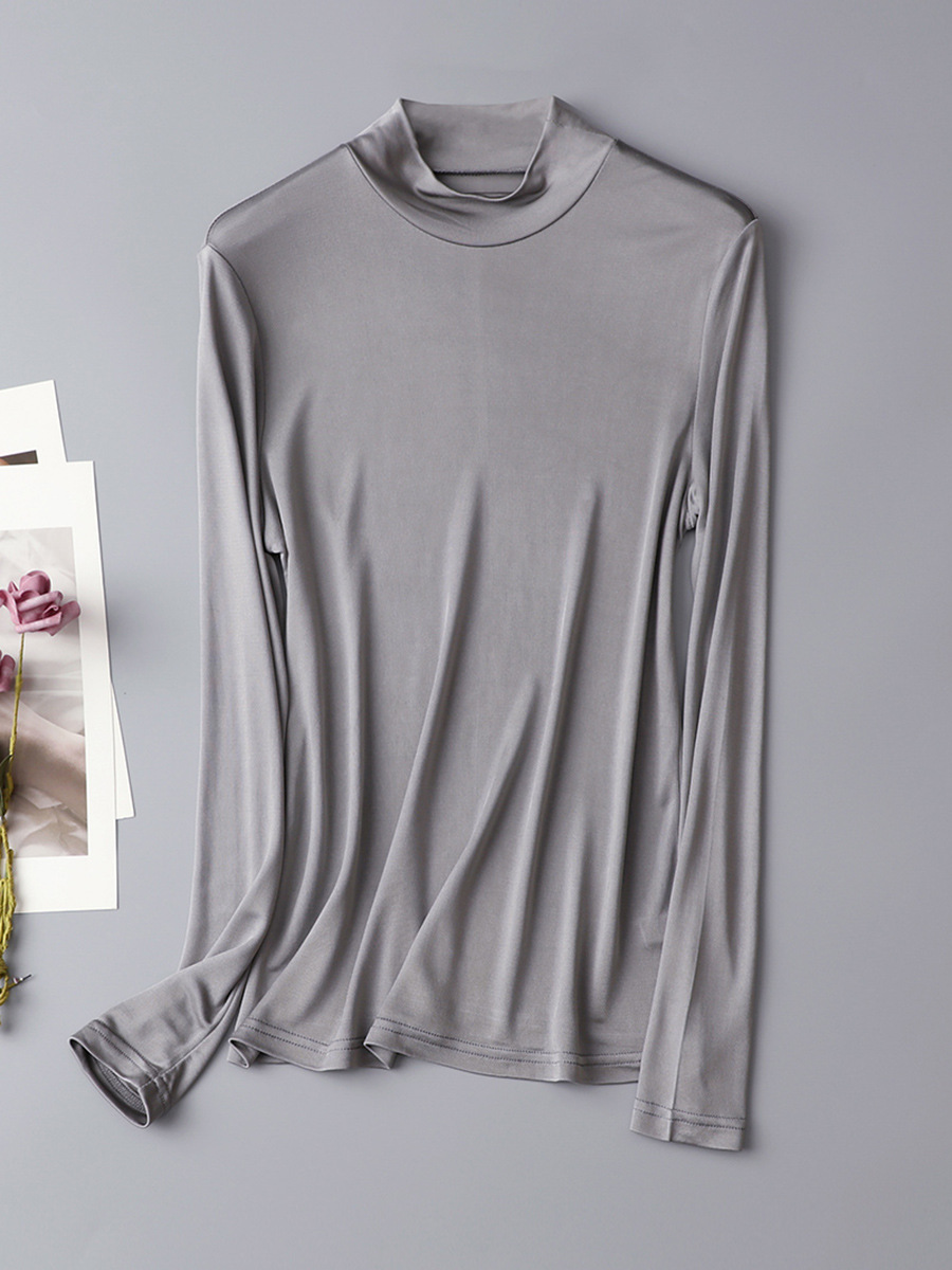 Autumn and Winter Heavy Silk Double-Sided Knitted Half-High Collar Base Shirt Mulberry Silk Long-Sleeved Pullover Slim-Fit Inner Top
