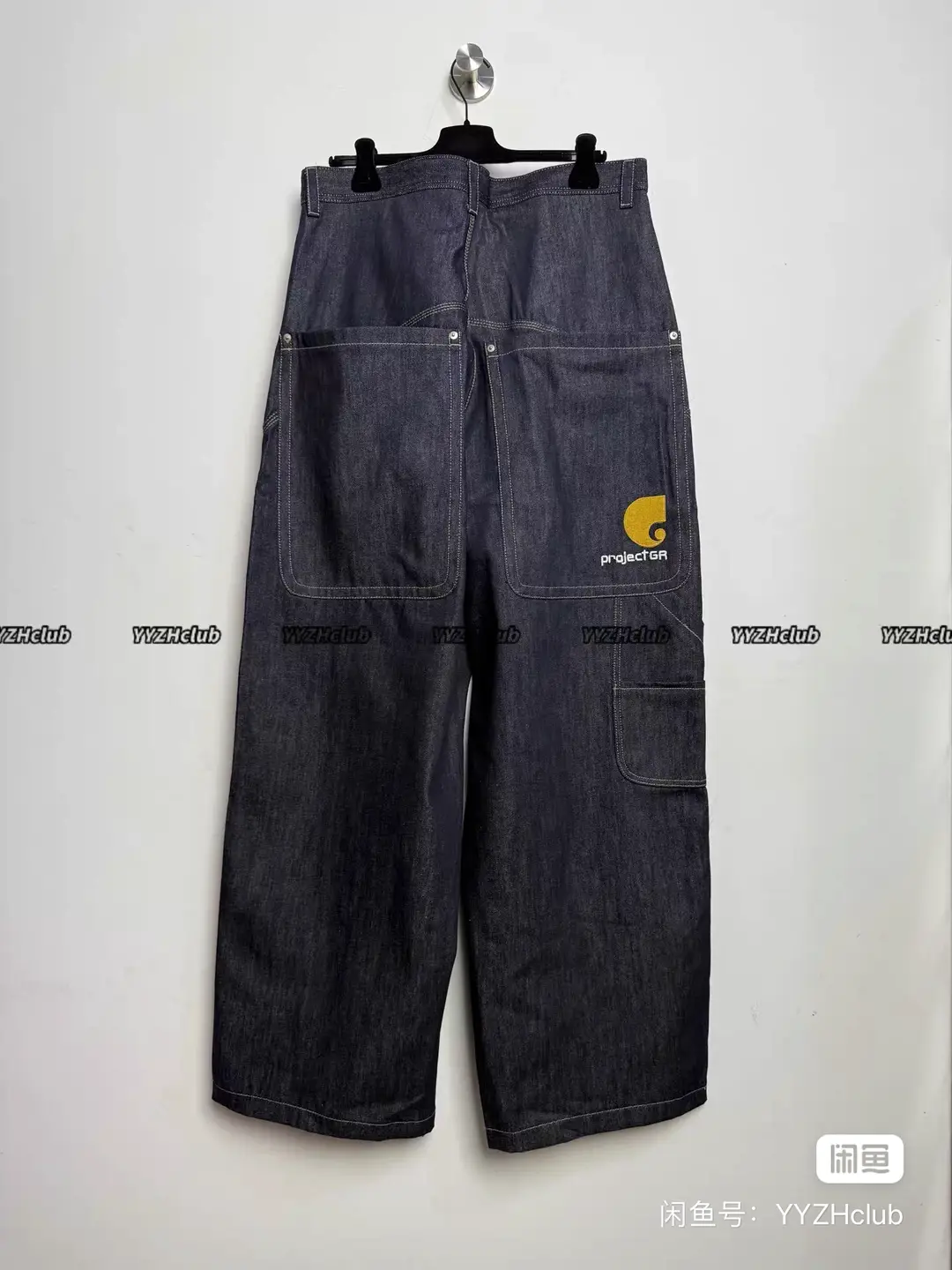 Grailz Project Vibe Silhouette Straight Retro Washed Workwear Multi-Flap Pocket Pants Raw Cow Embroidered Jeans