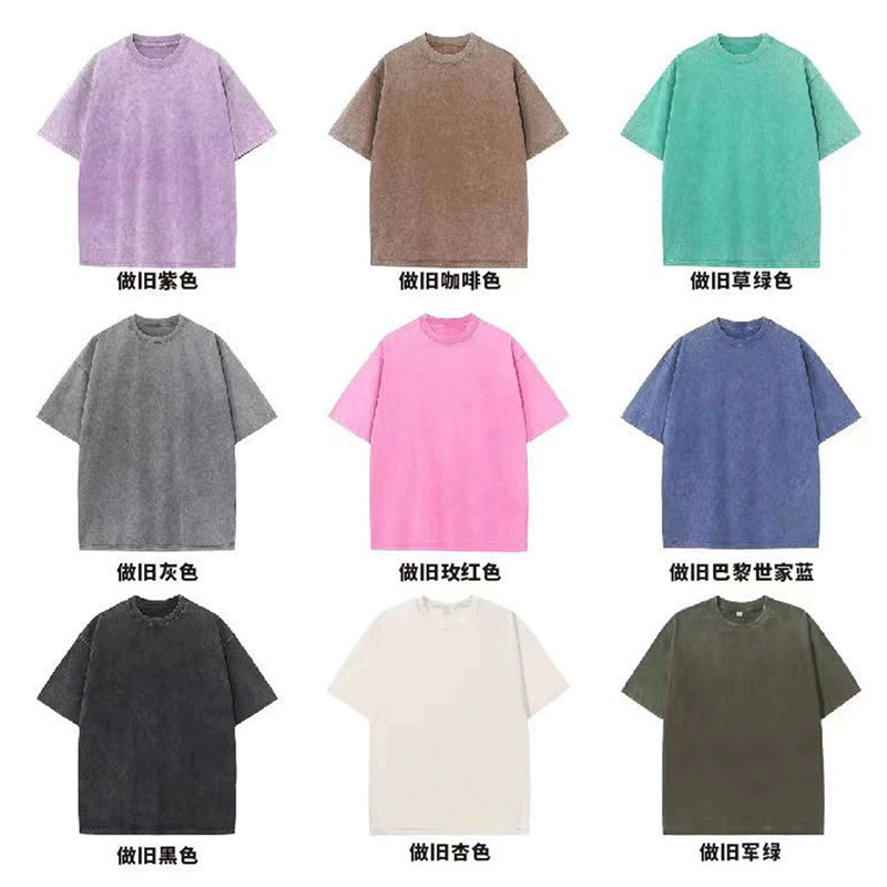 230g pure cotton washed old retro light version loose short sleeve T-shirt shoulder foreign trade explosions cross-border e-commerce