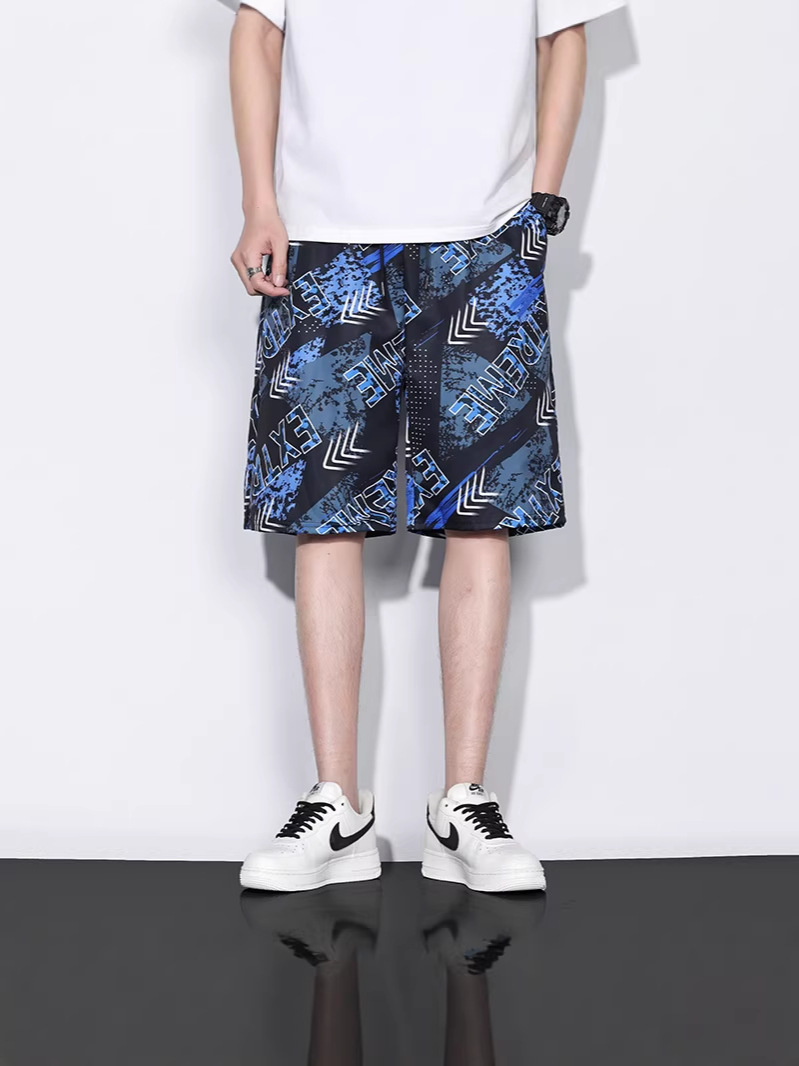 Cool and Stylish Printed Shorts for Men, Summer Ice Silk Cool Casual Five-Point Pants for Young Men, Straight-Leg Beach Shorts