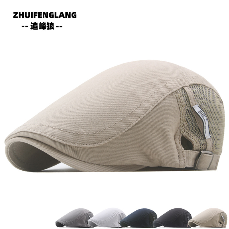 Plus Size Beret Summer Men's Mesh Breathable Forward Hat Middle-Aged and Elderly British Golf Newsboy Hat Peaked Cap