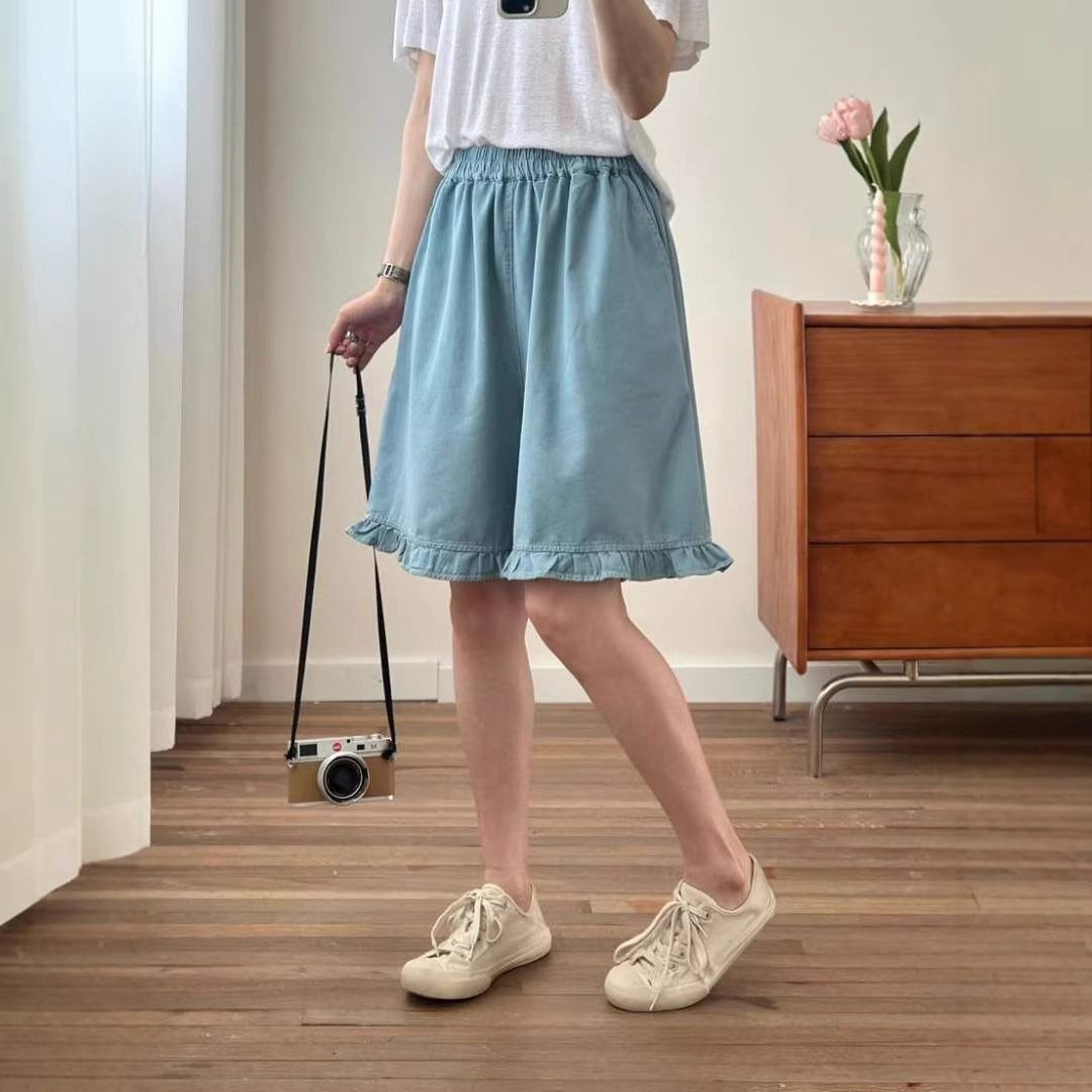 Flared Hem Design Wide-Leg Five-Point Pants 2026 Summer Korean Style Loose Slimming Shorts Women's Jeans