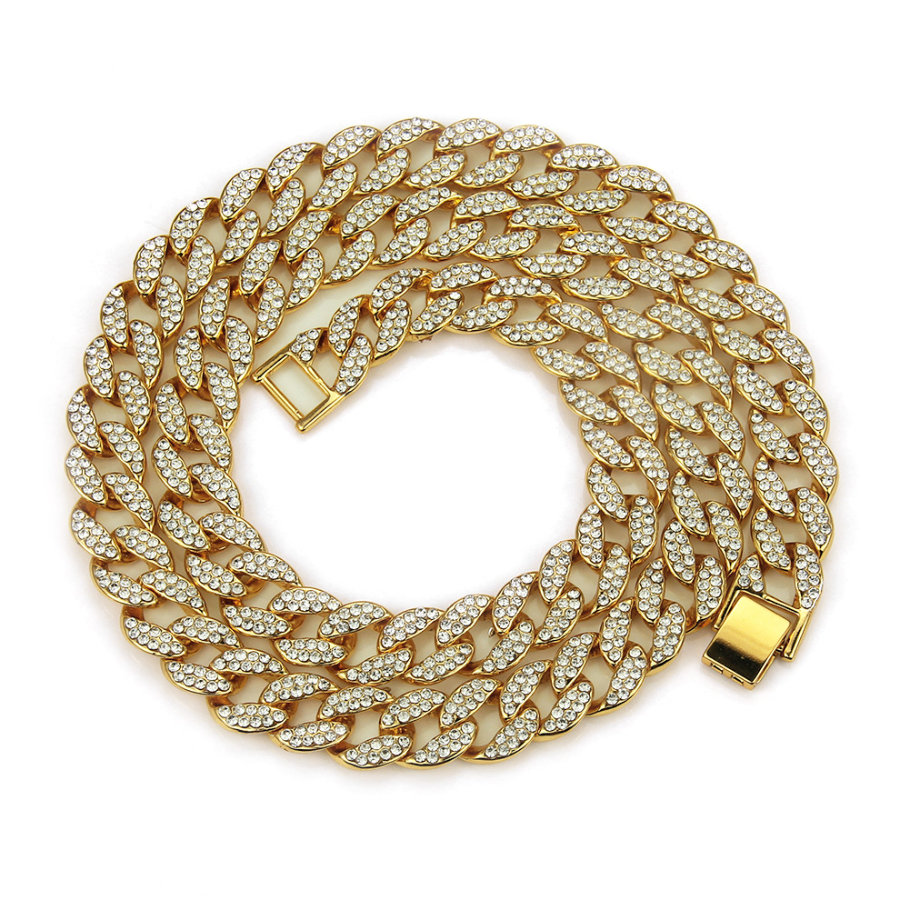 European and American Men's Hip-Hop Rap Accessories HIPHOP Full Diamond Cuban Diamond Gold Necklace Hip-Hop Jewelry