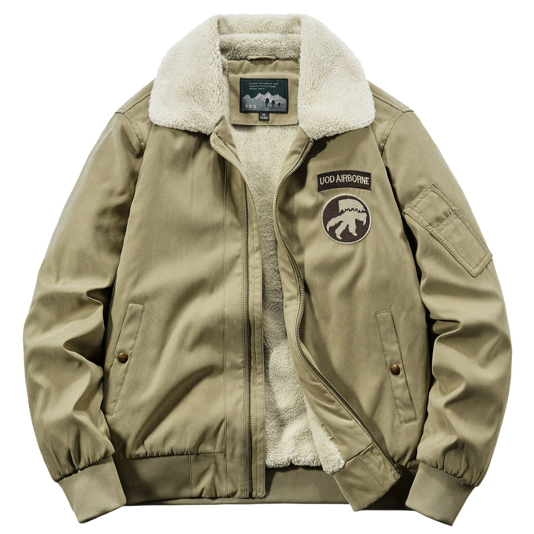 Cross-border cotton-padded coat winter fleece-lined thickened fur collar cotton-padded coat plush cotton-padded jacket lambswool jacket pilot jacket men's fashion