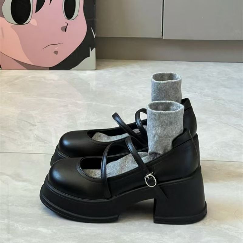 Thick-Soled Mary Jane Shoes for Women 2026 New Spring Versatile French Retro British Style Jk Leather Shoes Shallow Mouth Single Shoes