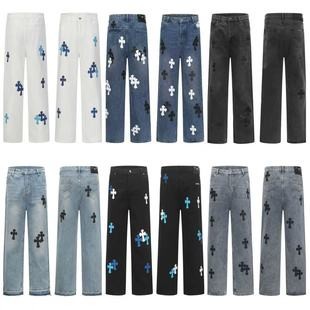 25 High Street American-Style Pants with Leather Cross Patch, Limited Edition, Loose and Stylish, Unisex, Washed Long Straight-Leg Jeans QC-foto från 1688 på Qualit.ly
