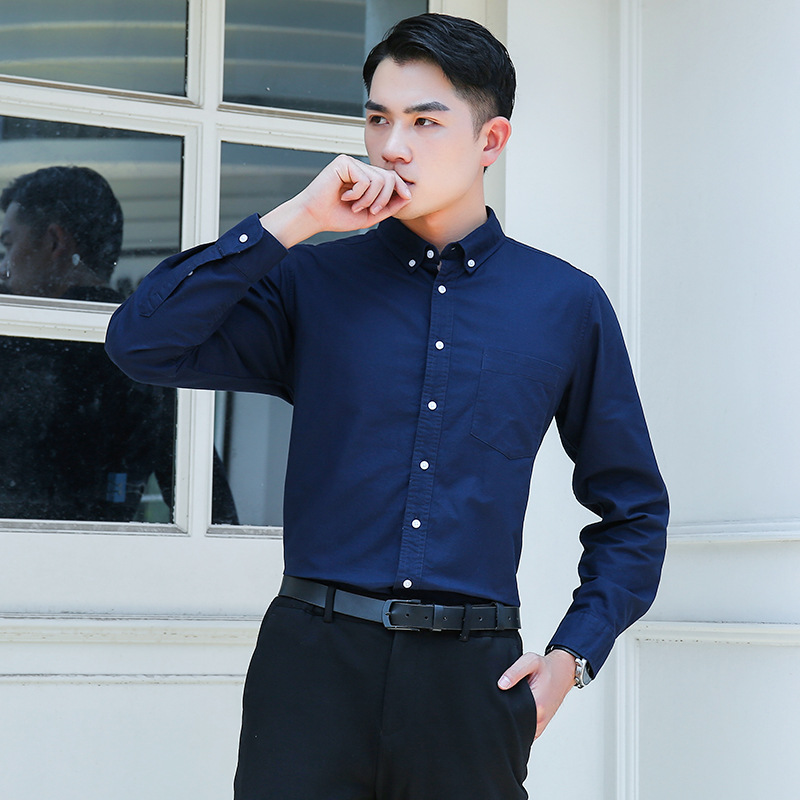 Men's cotton Oxford long-sleeved shirt autumn and winter New 60 cotton washed fashionable casual solid color fresh shirt