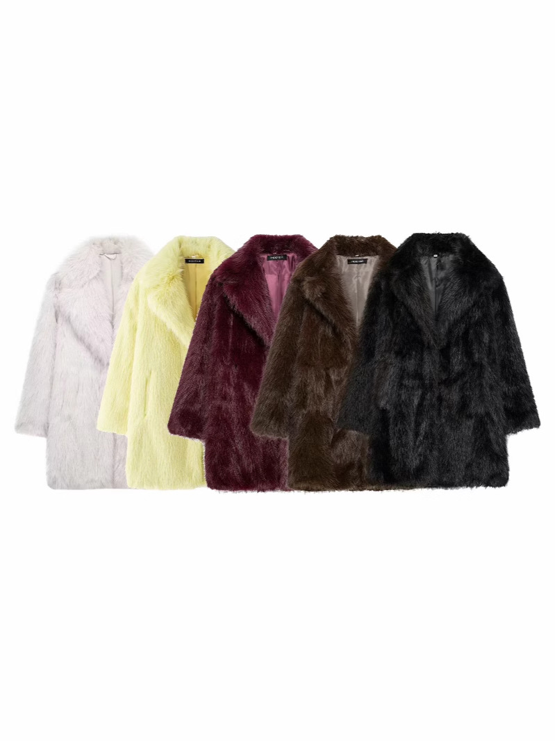 Zatrax-2024 Women's Autumn and Winter New White Faux Fur Effect Lapel Thickened Warm Coat Jacket