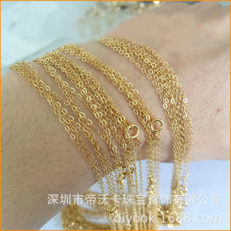 14K Gold-Filled 1.5mm Finished Shiny O-Chain American Gold-Plated Flat Chain Necklace Flat Cross Chain Wholesale