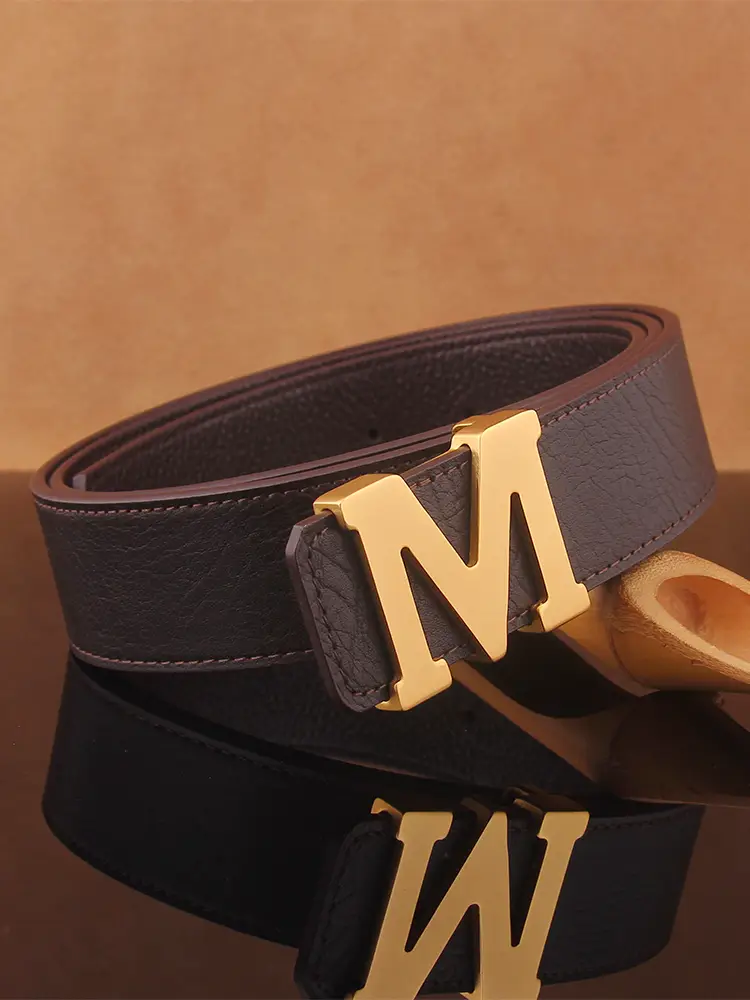 New arrival letter m Copper Buckle Men Genuine Leather Belt Men's First Layer Cowhide Belt Business Casual Easiest for match Young People