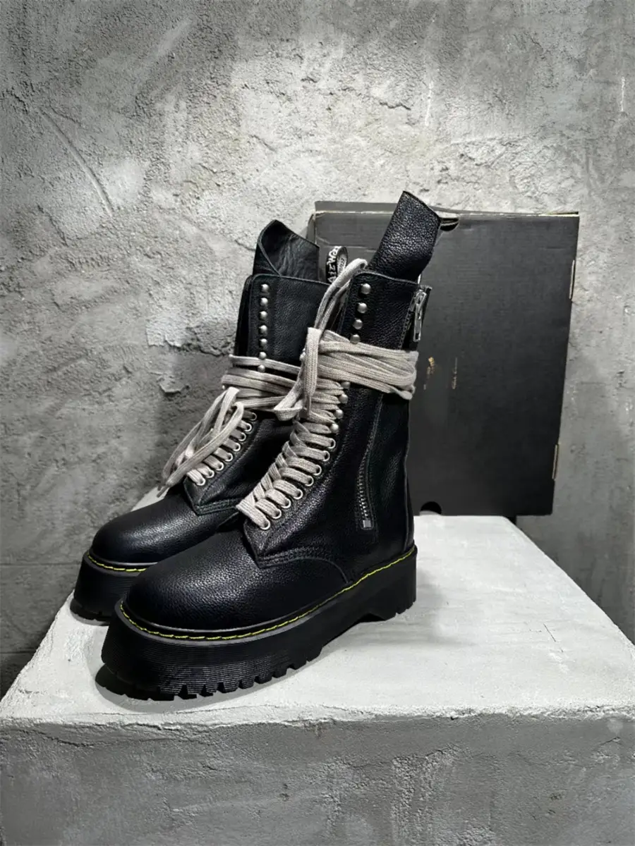 Xuan Zhan Autonomous Ro Collaboration Dr. Knee High Thick Sole Dark Men's and Women's parka Retro British Style Zipper High Top Boots