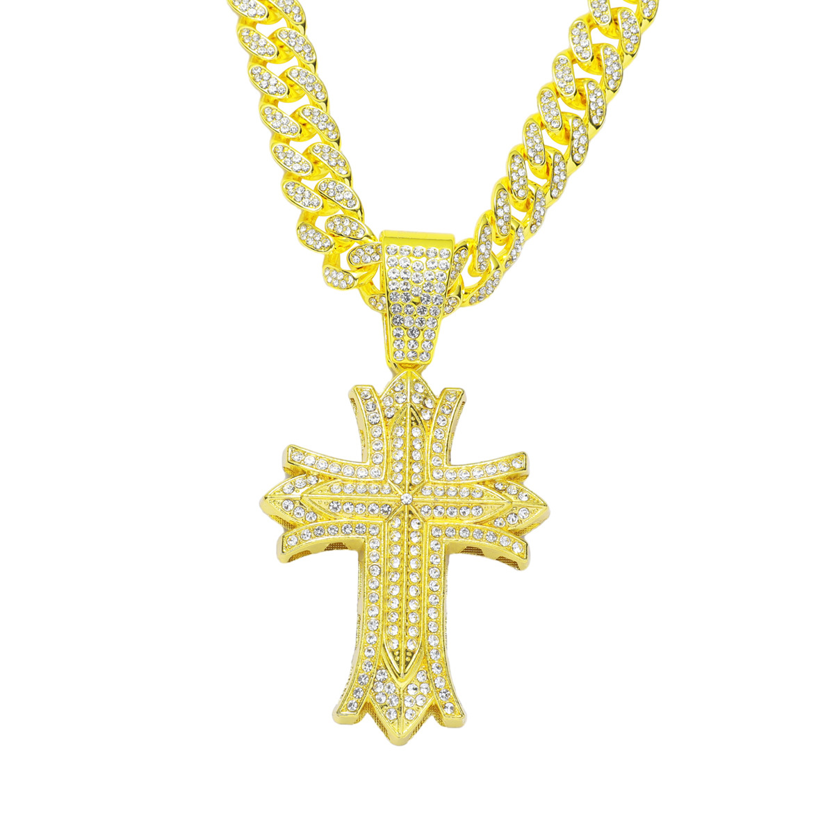 European and American Hip Hop Cross Necklace Cross-border New Creative Joker Alloy Full Diamond Cuban Chain Necklace for Men and Women