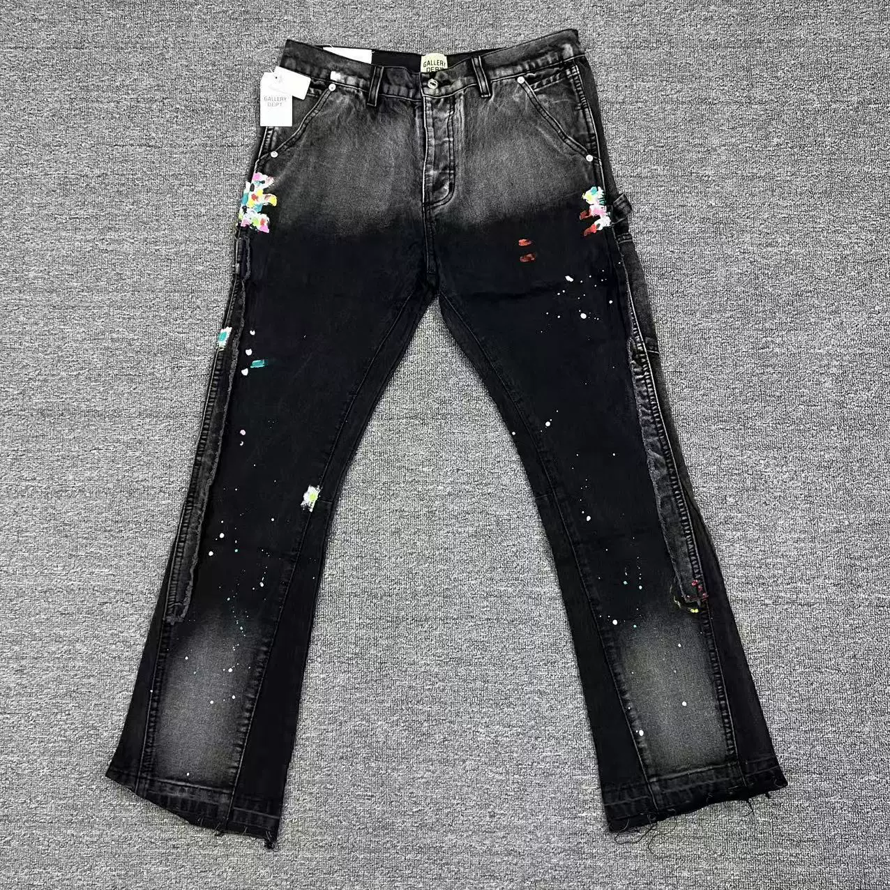 Gallery Dept American Retro Splatter Ink Patchwork Micro-Flared Lumberjack Work Pants Raw Hem Denim Jeans with a Sense of Design