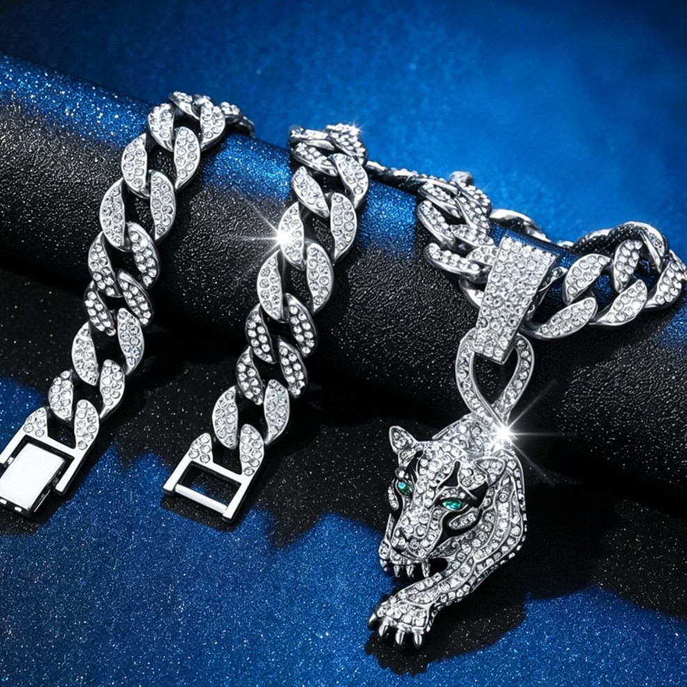 Europe and the United States Hot Prairie Animal Leopard Pendant Jewelry Hip Hop Cross-border Supply Cool Leopard Pendant Jewelry