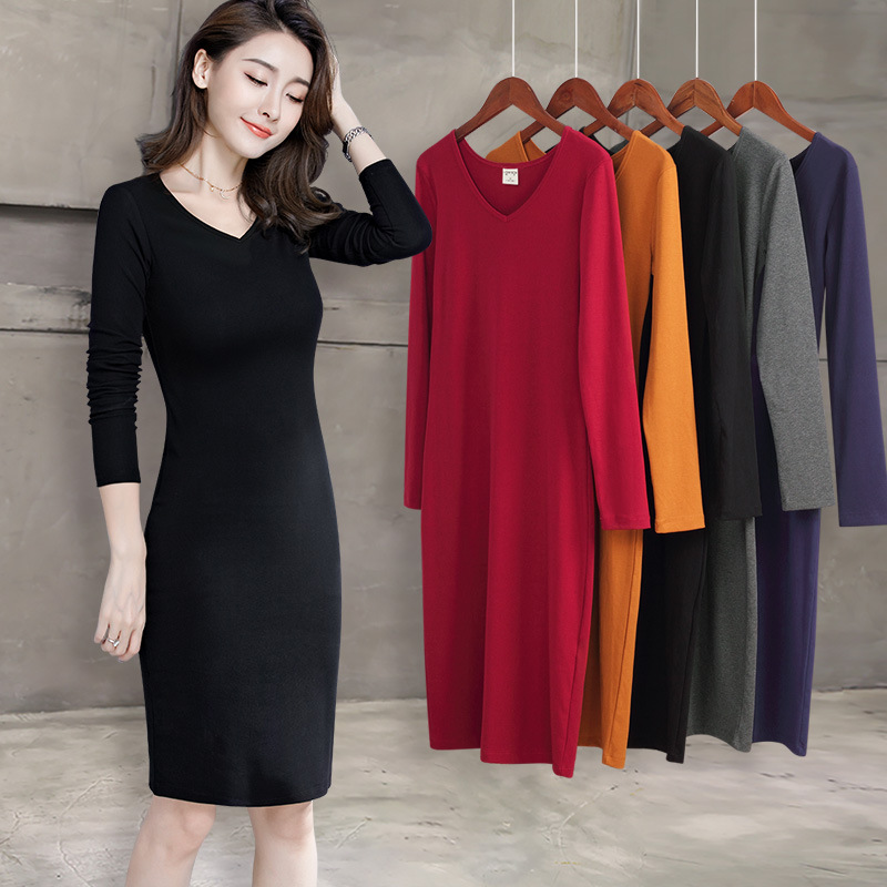 Spring 2022 New Knitted Black Slim-fit Dress Mid-length Skirt Long-sleeved Hip Base Skirt Women's Clothing