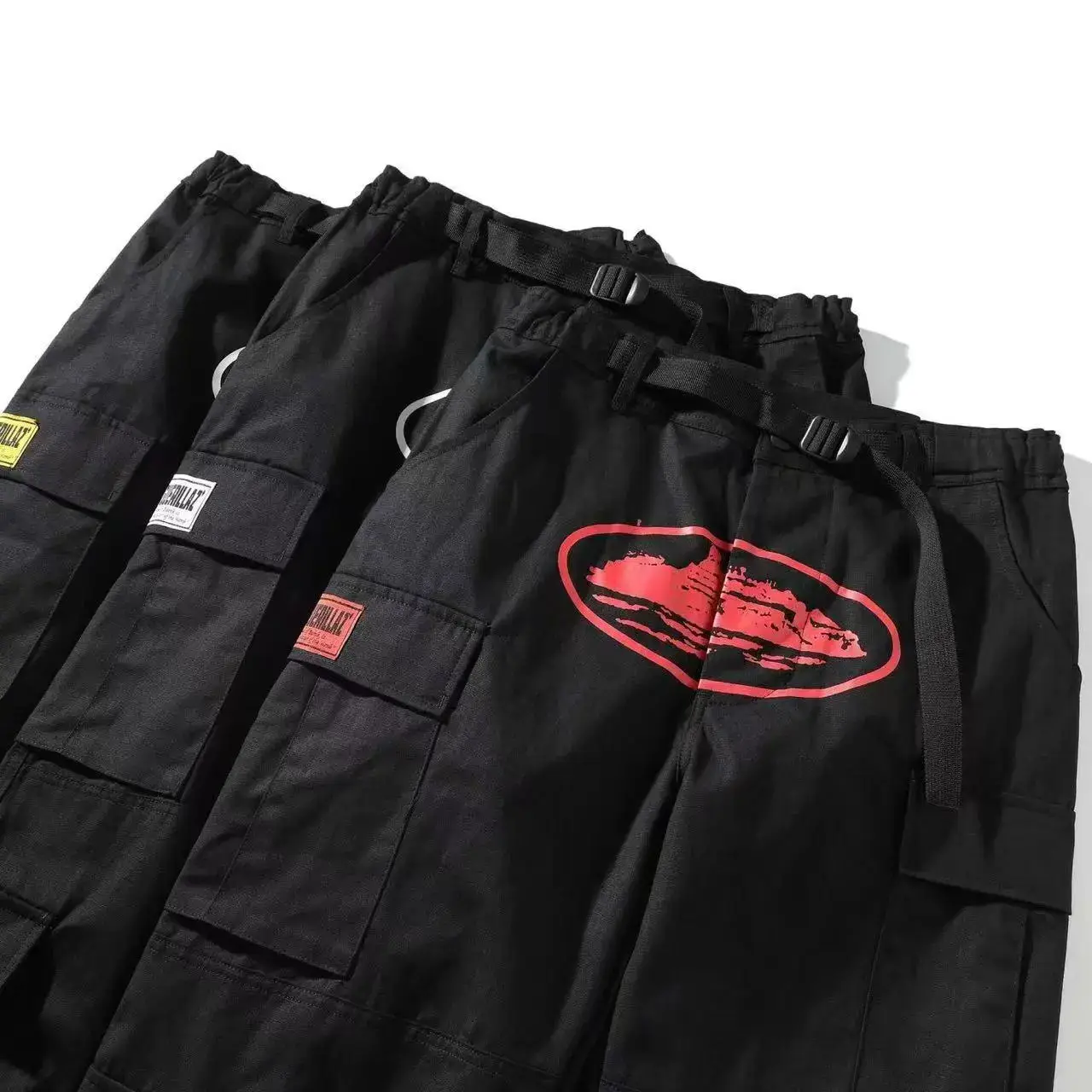 2023 American fashion brand corteiz Devil Island overalls men's multi-pocket retro loose straight drawstring ankle-tied pants