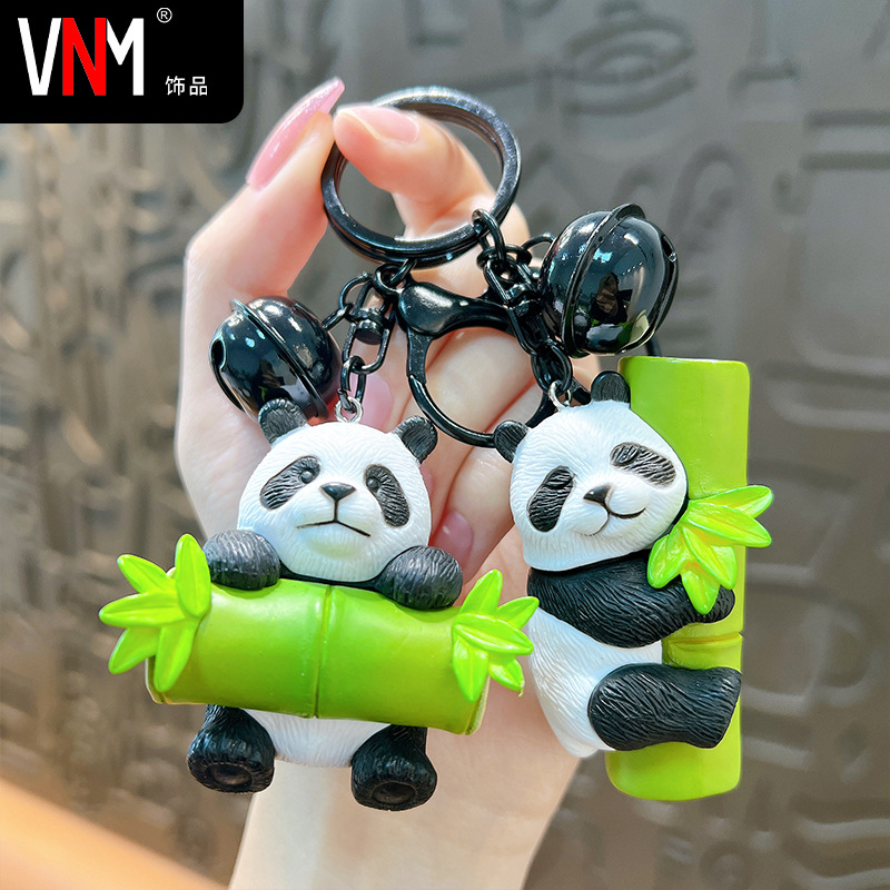 Creative Cartoon Bamboo Panda Keychain Exquisite Cute Panda Pendant School Bag Accessories Car Key Chain Wholesale